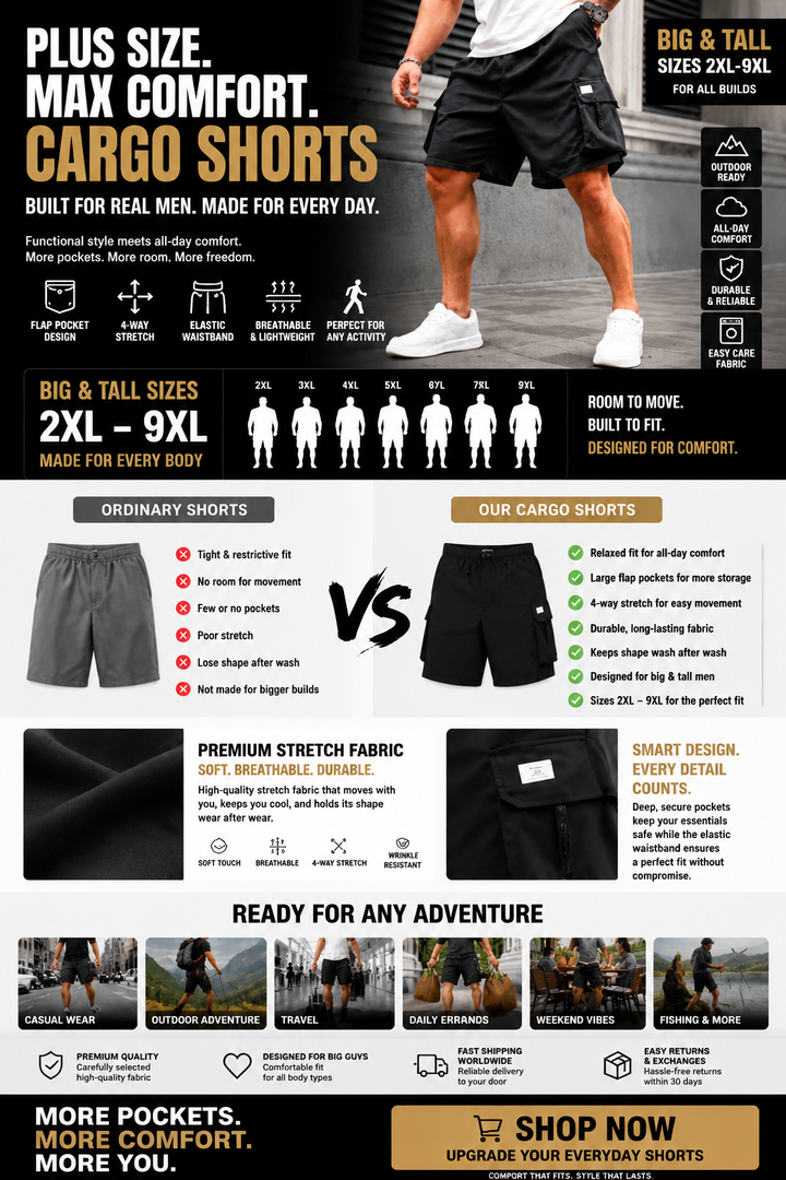 PLUS SIZE CARGO SHORTS