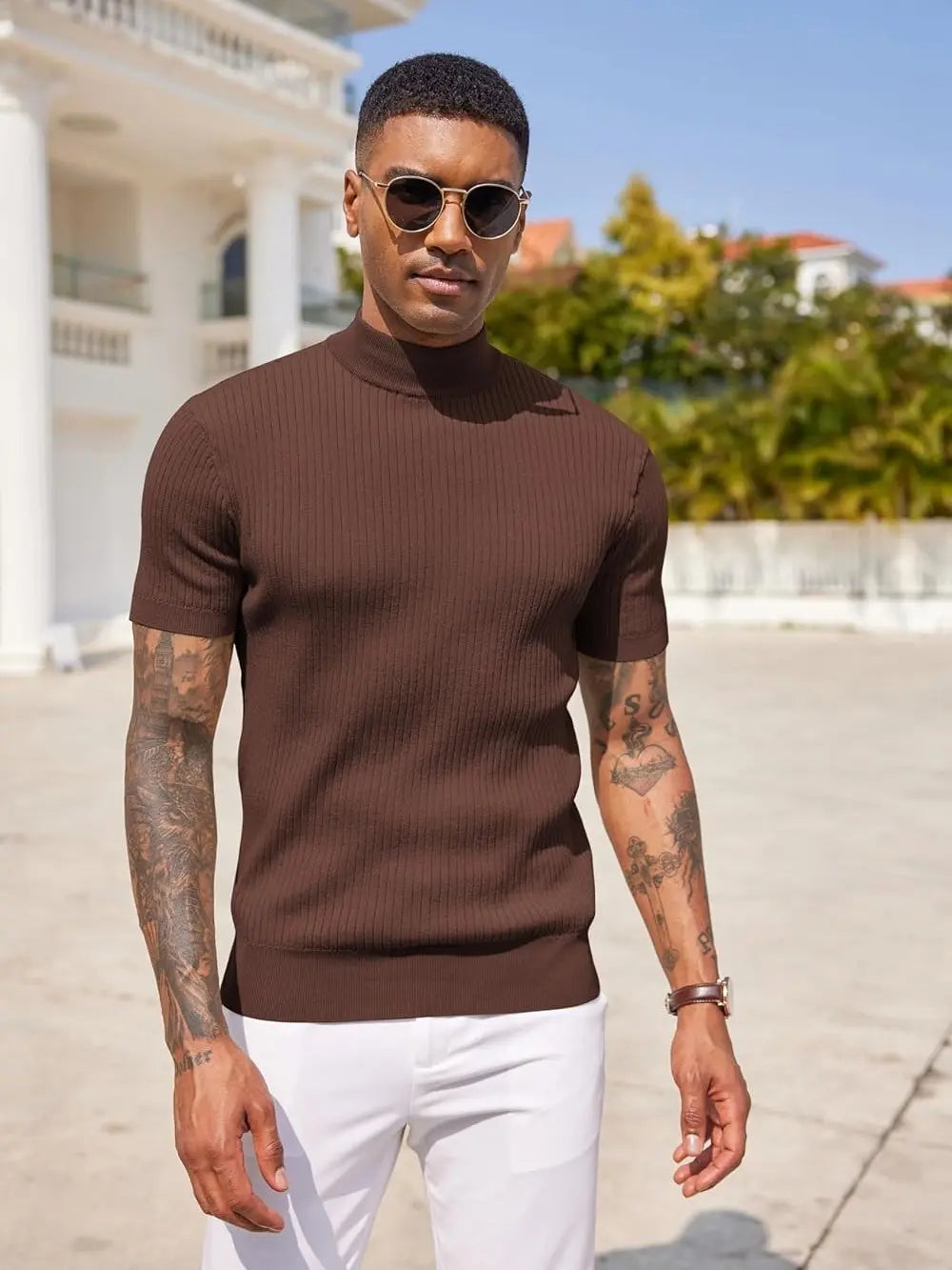 Ribbed Mock Neck Knit Tee