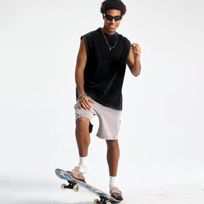 230G Washed Muscle Fit Sleeveless Tee