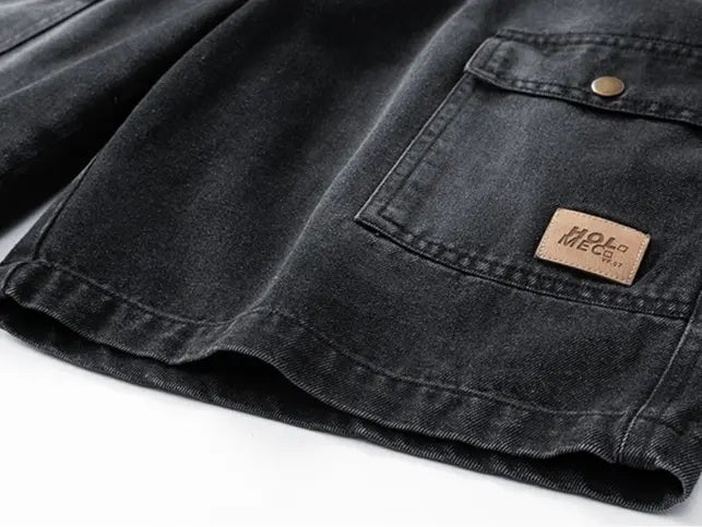 Relaxed Washed Denim Cargo Shorts