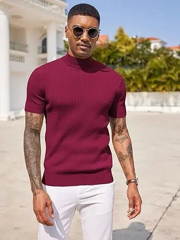 Ribbed Mock Neck Knit Tee