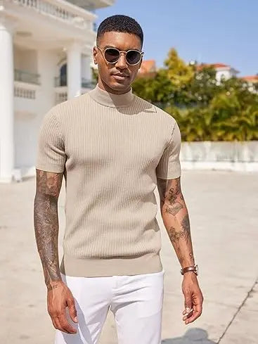 Ribbed Mock Neck Knit Tee