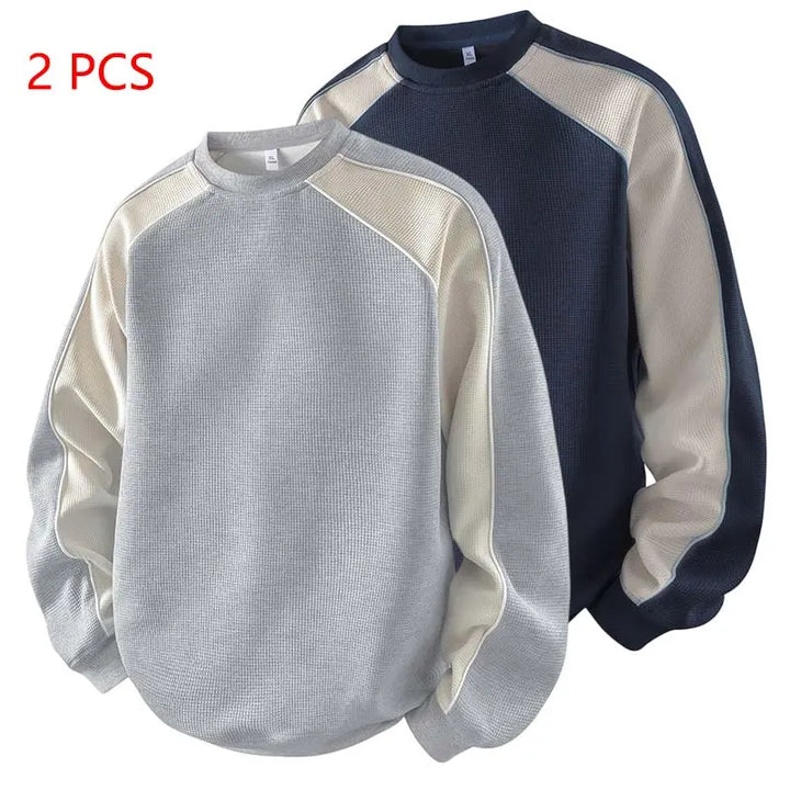 Contrast Waffle Knit Crewneck Sweatshirt