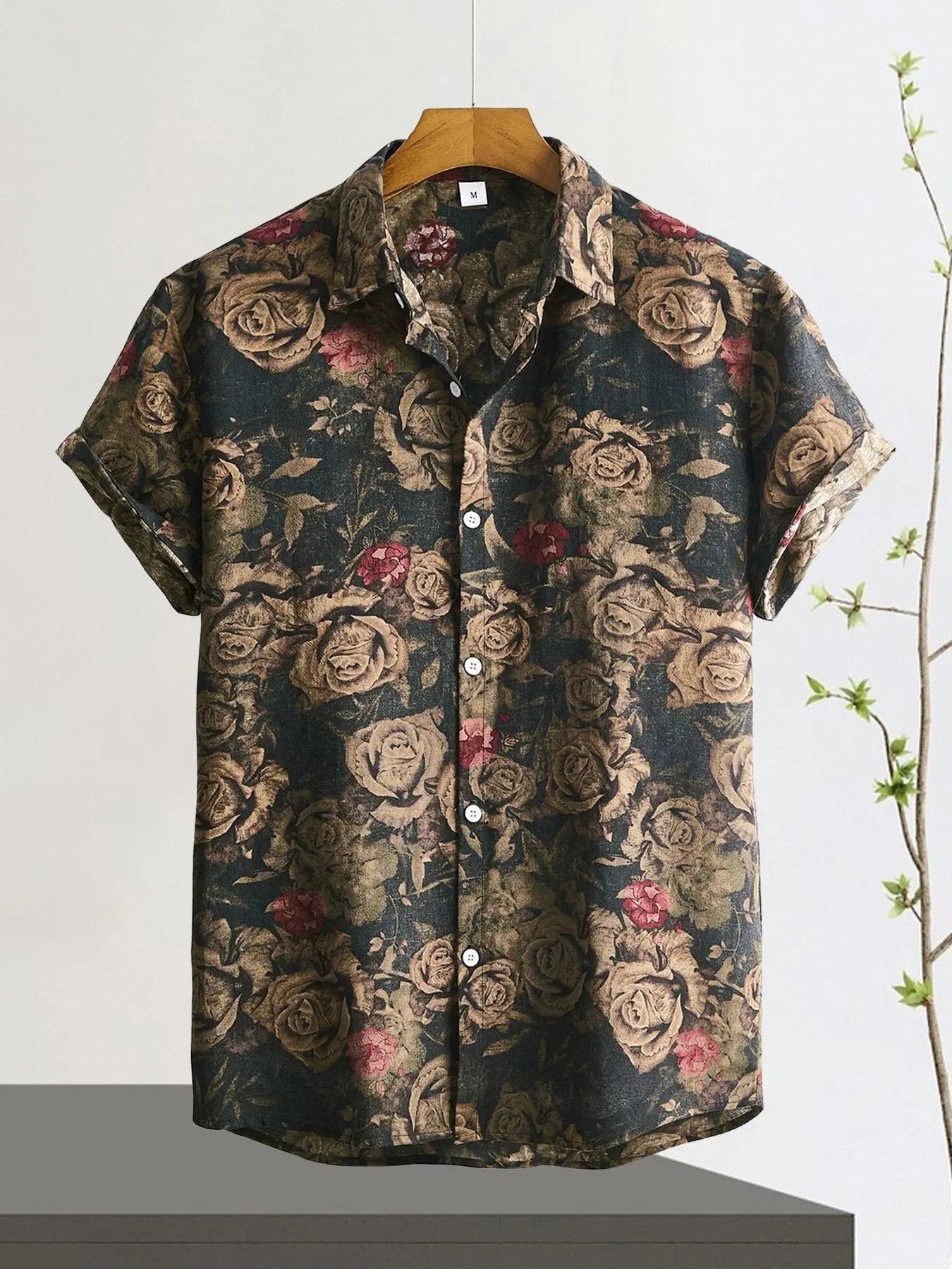 Men’s Vintage Rose Print Resort Shirt