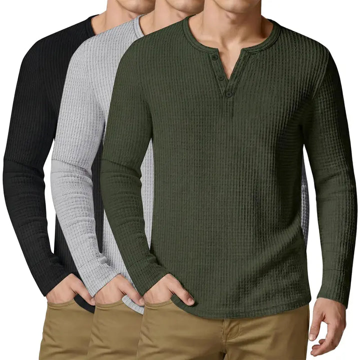 3 Pack Mens Waffle Henley Shirts