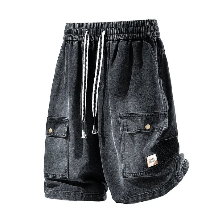 Relaxed Washed Denim Cargo Shorts