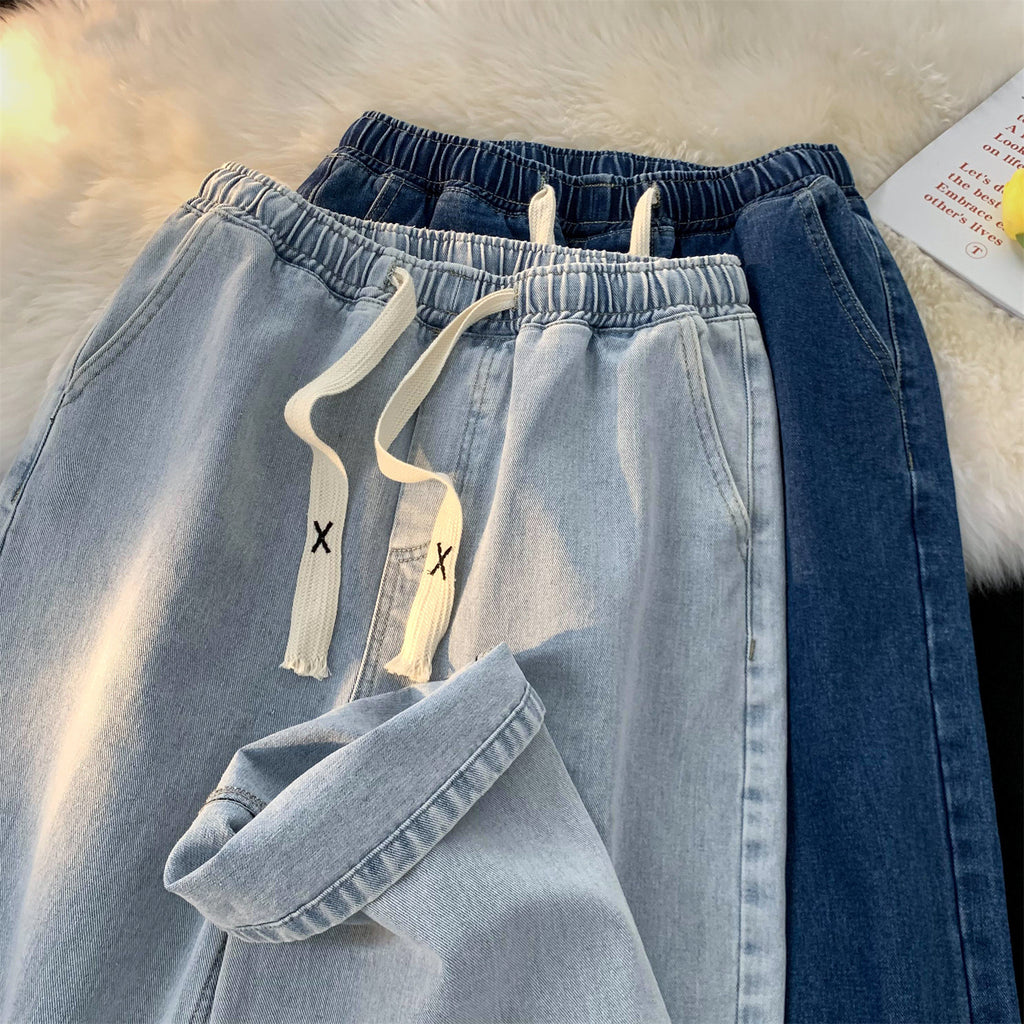 Relaxed Drawstring Denim Pants