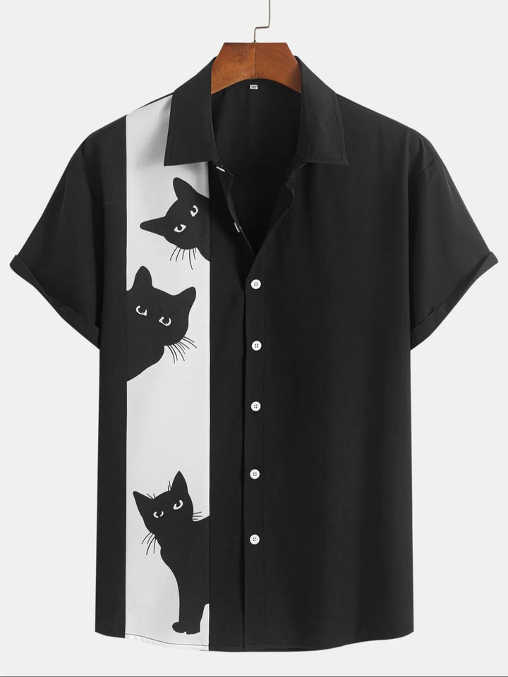Playful Cat Print Resort Shirt