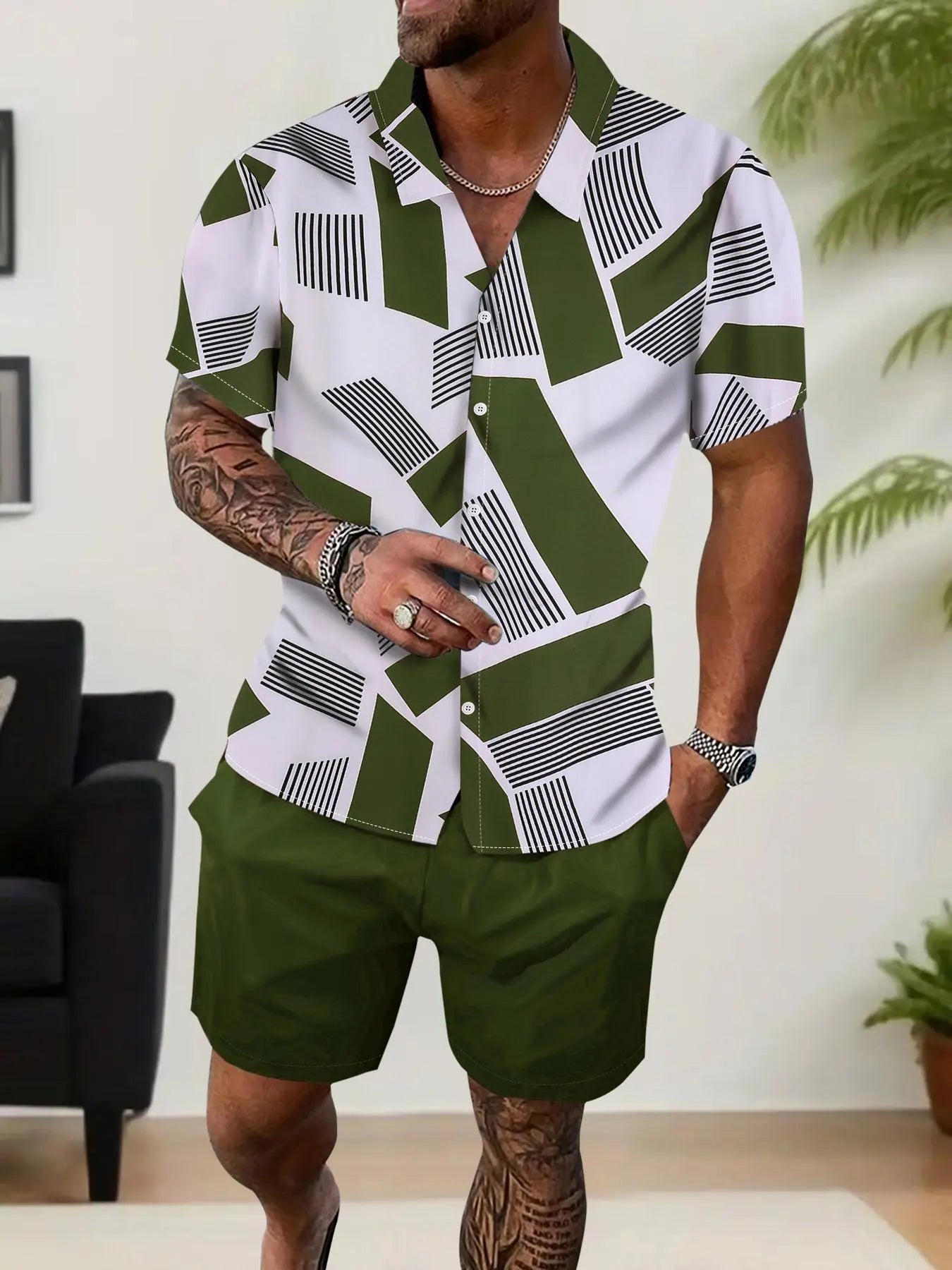 Resort Breeze Geometric Shirt & Shorts Set