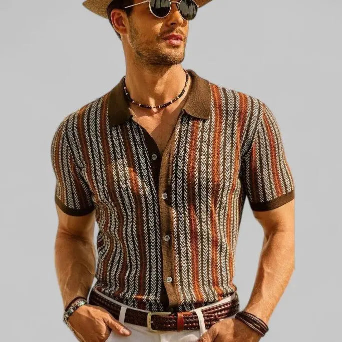 Heritage Stripe Knit Button-Up Shirt