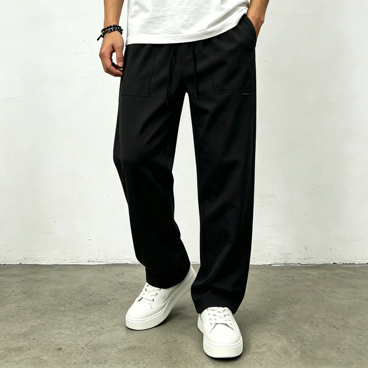 Basic Plain Loose Drawstring Mid Waist Pants