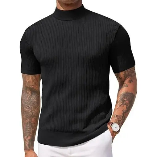 Ribbed Mock Neck Knit Tee