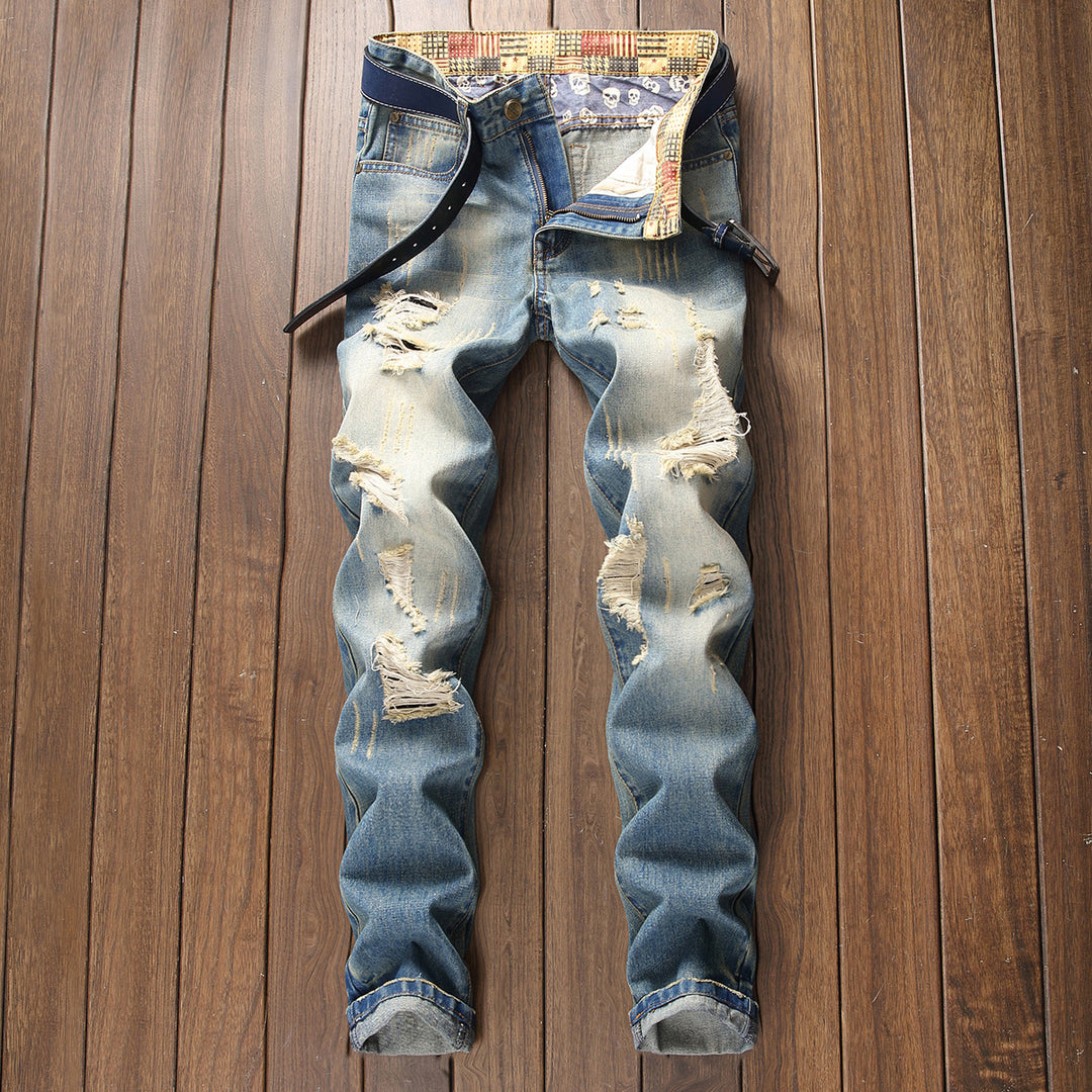 Vintage-wash Distressed Jeans