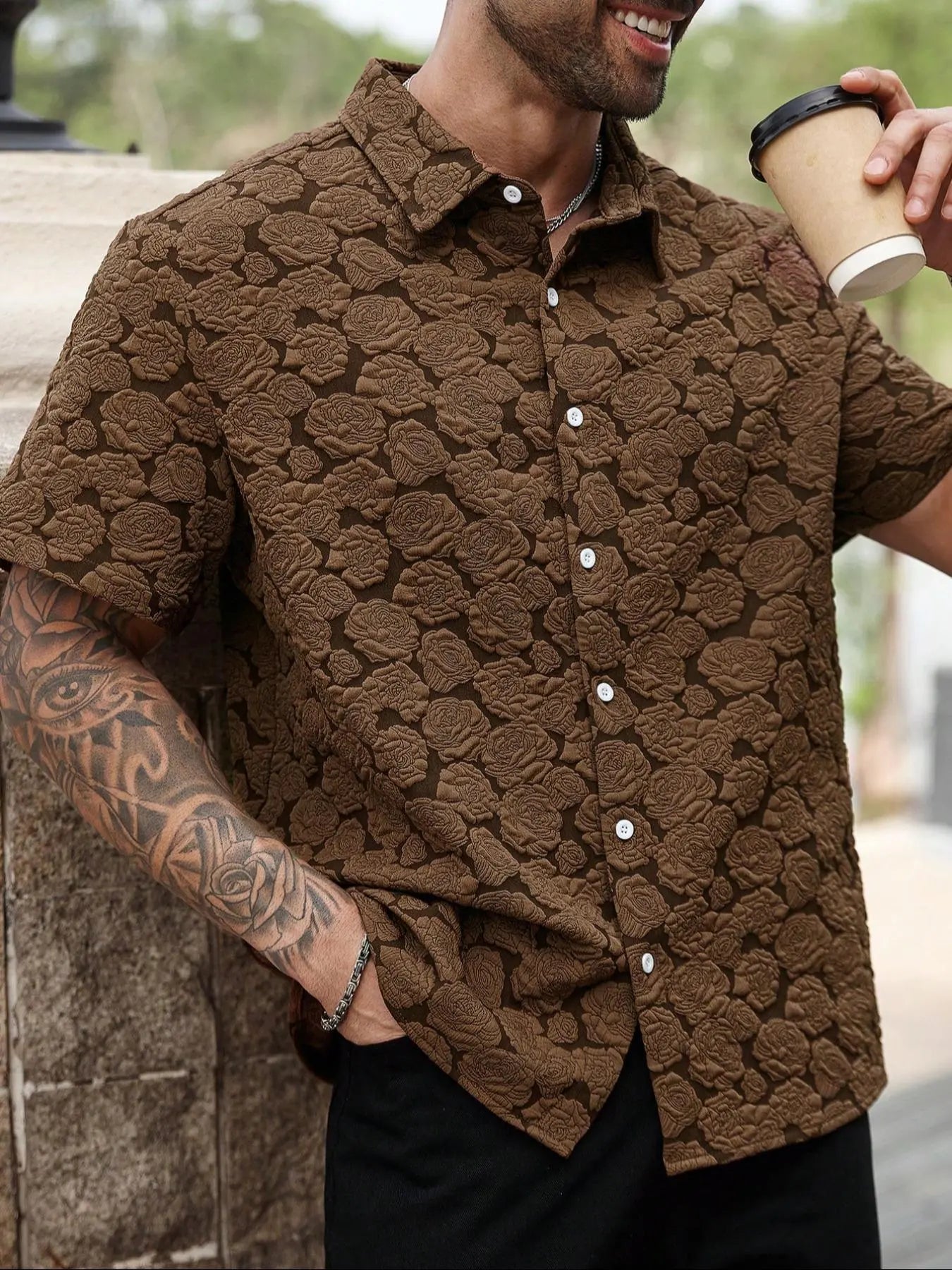 Vintage Textured Floral Resort Shirt