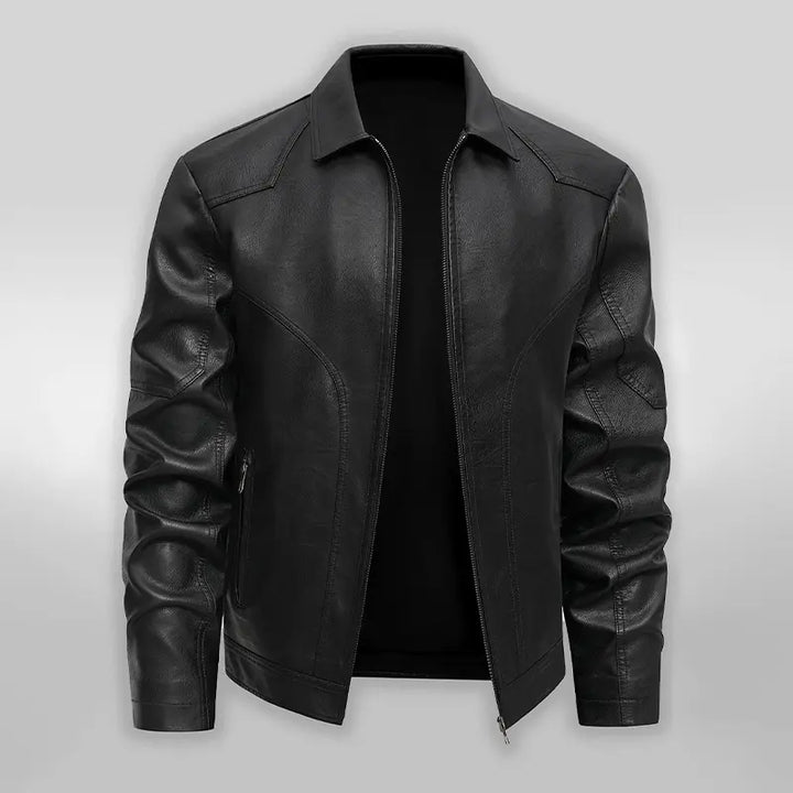 Minimalist Faux Leather Collared Neck Jacket