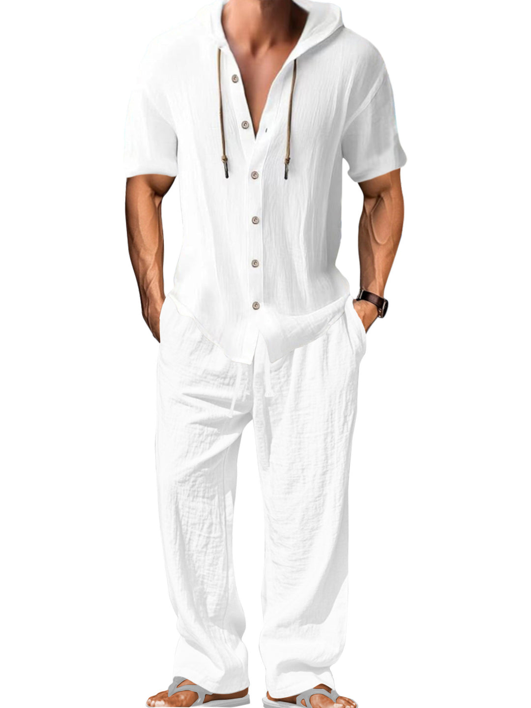 Linen-Blend Relaxed Fit Shirt &amp; Pants Set