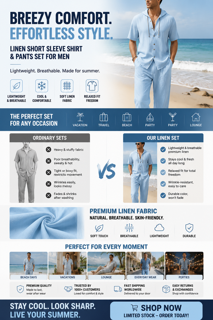 LINEN SHORT SLEEVE SHIRT&amp; PANTS SET FOR MEN