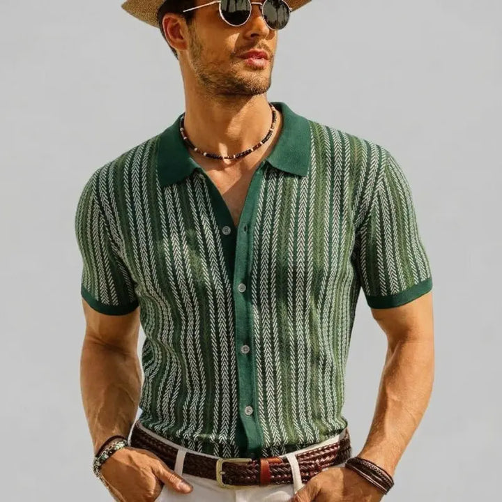 Heritage Stripe Knit Button-Up Shirt
