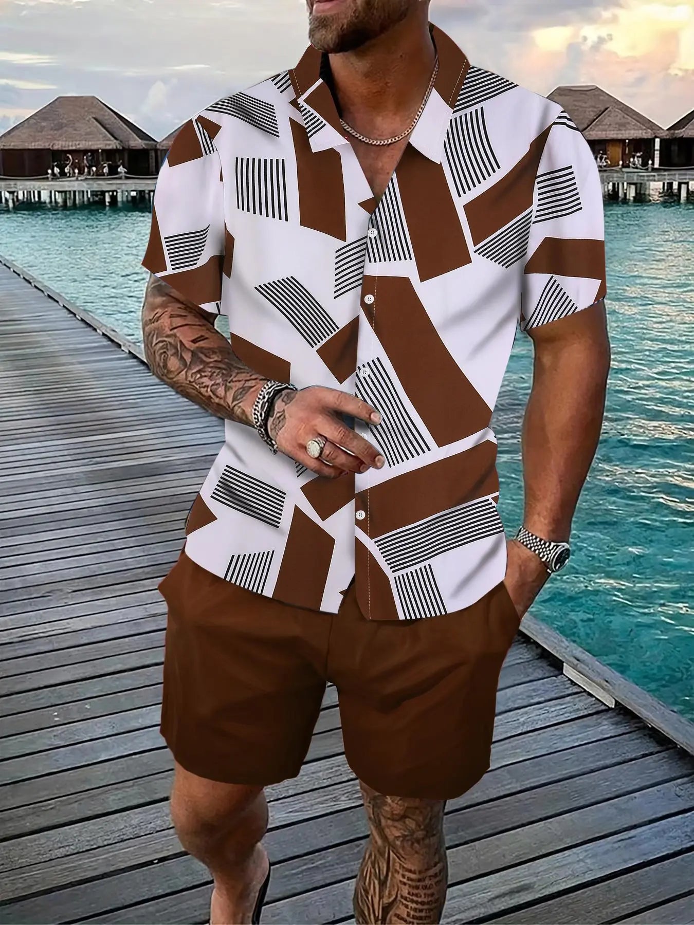 Resort Breeze Geometric Shirt & Shorts Set
