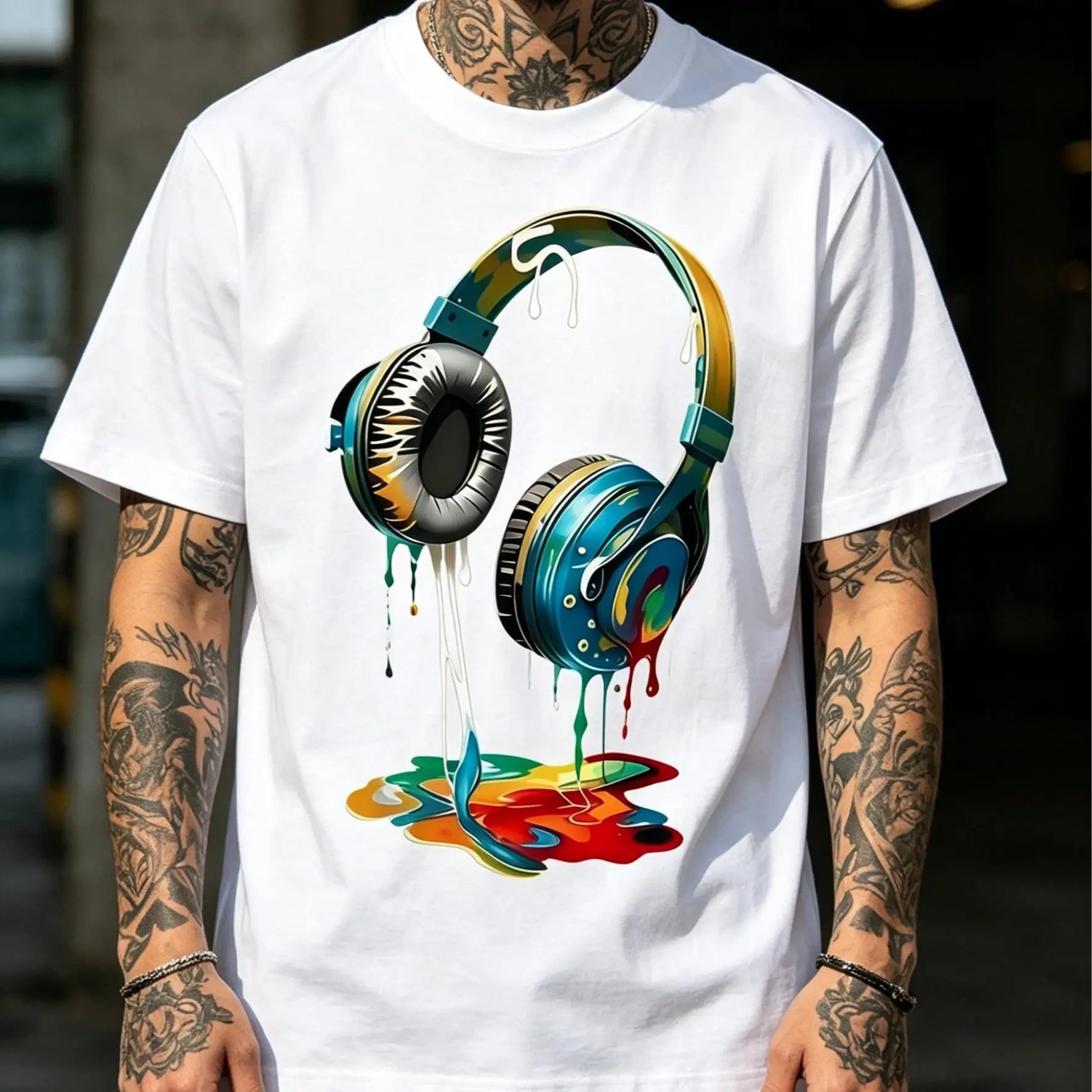 Color Splash Headphones Graphic Tee