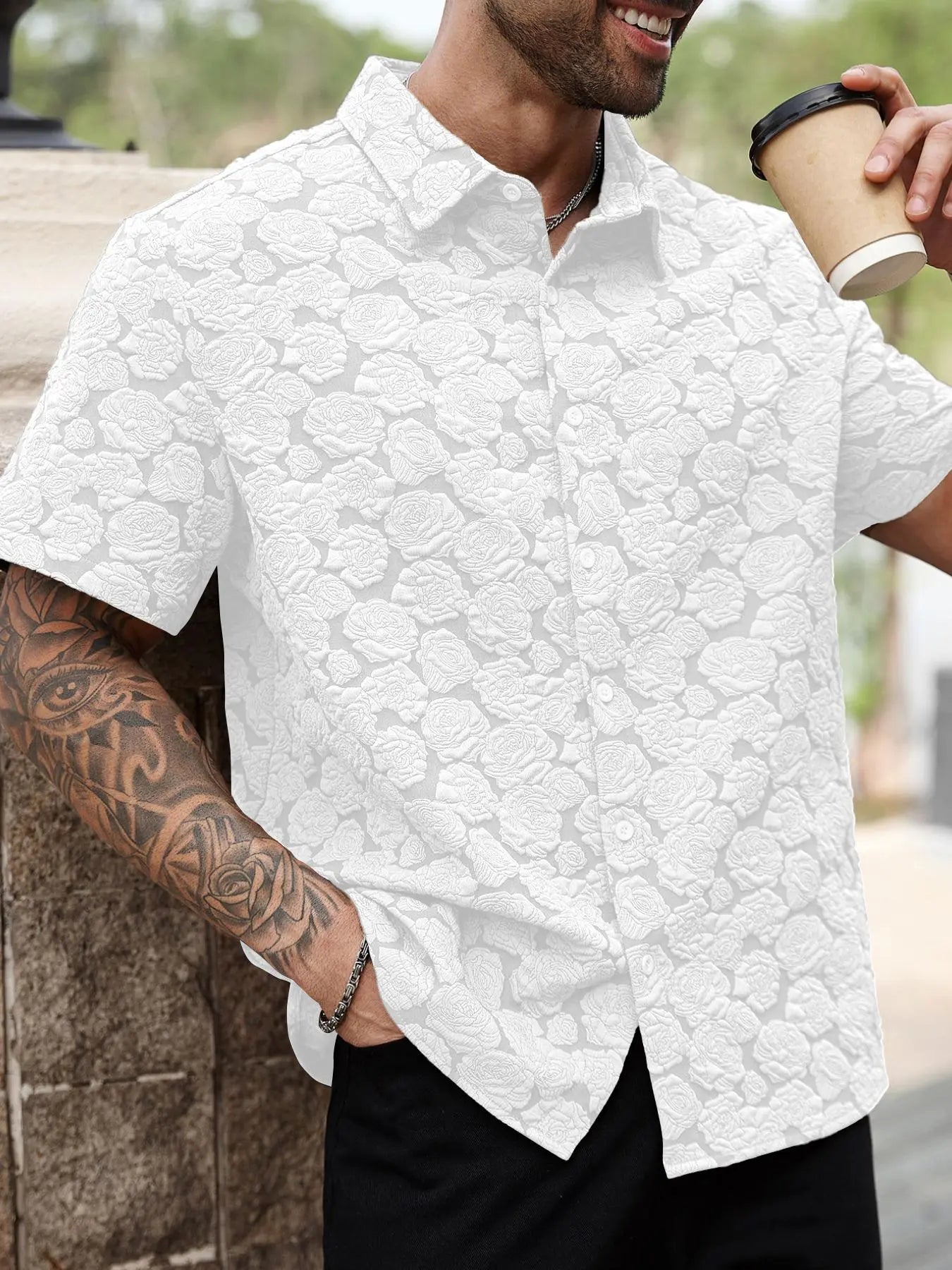 Vintage Textured Floral Resort Shirt