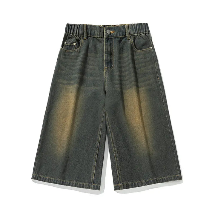 Retro Washed Wide Denim Shorts