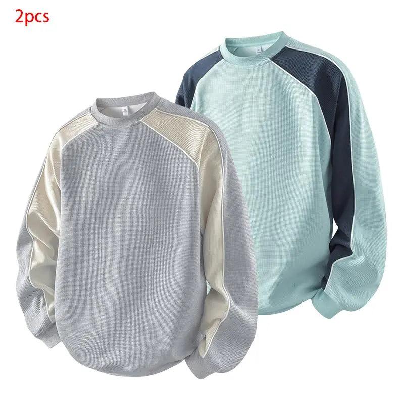 Contrast Waffle Knit Crewneck Sweatshirt