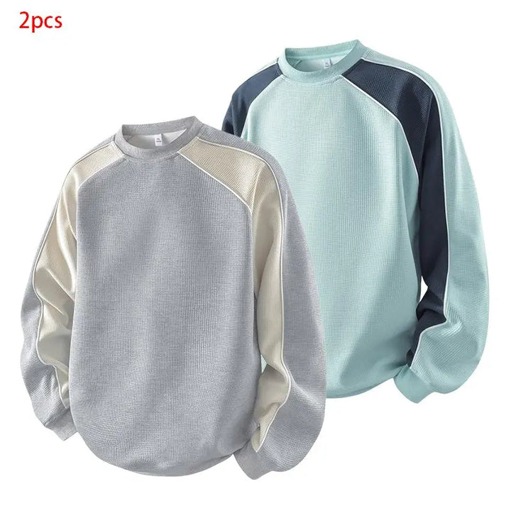 Contrast Waffle Knit Crewneck Sweatshirt