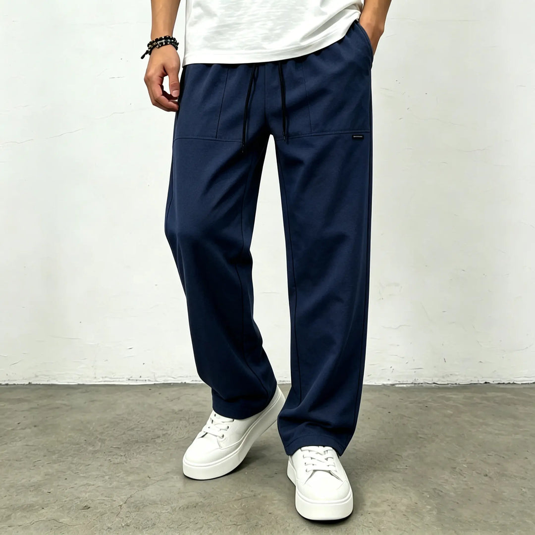 Basic Plain Loose Drawstring Mid Waist Pants