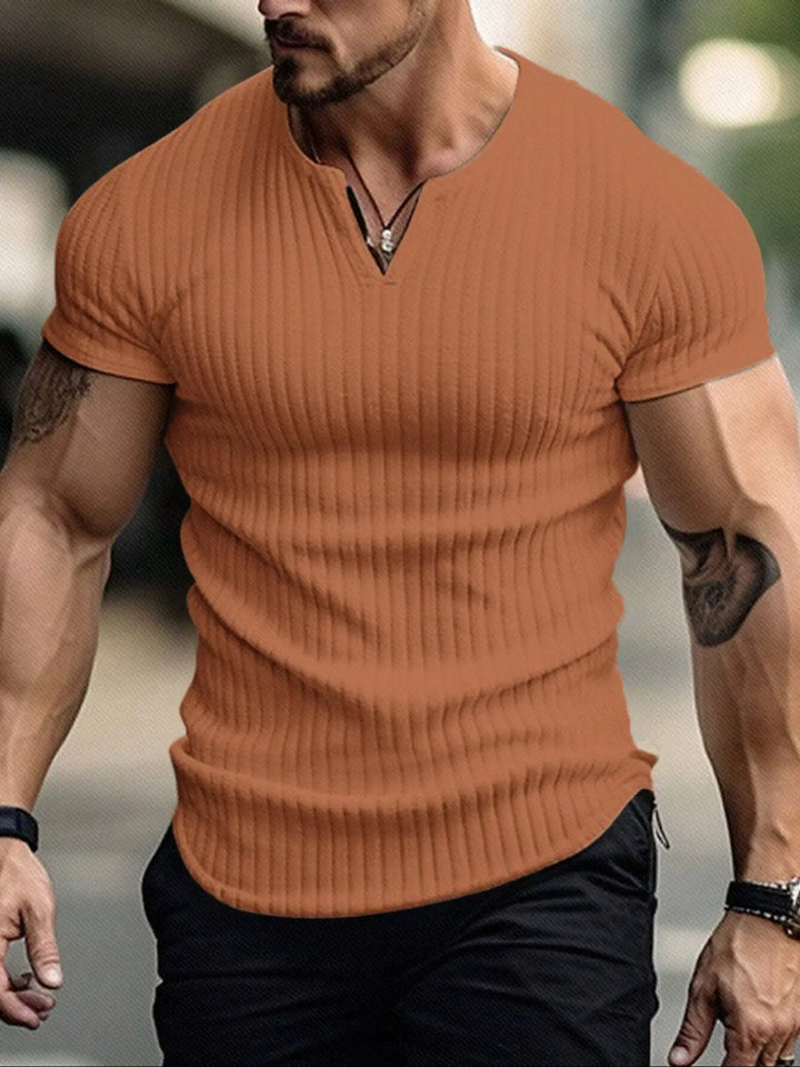VERTICAL STRIPE V-NECK TEE