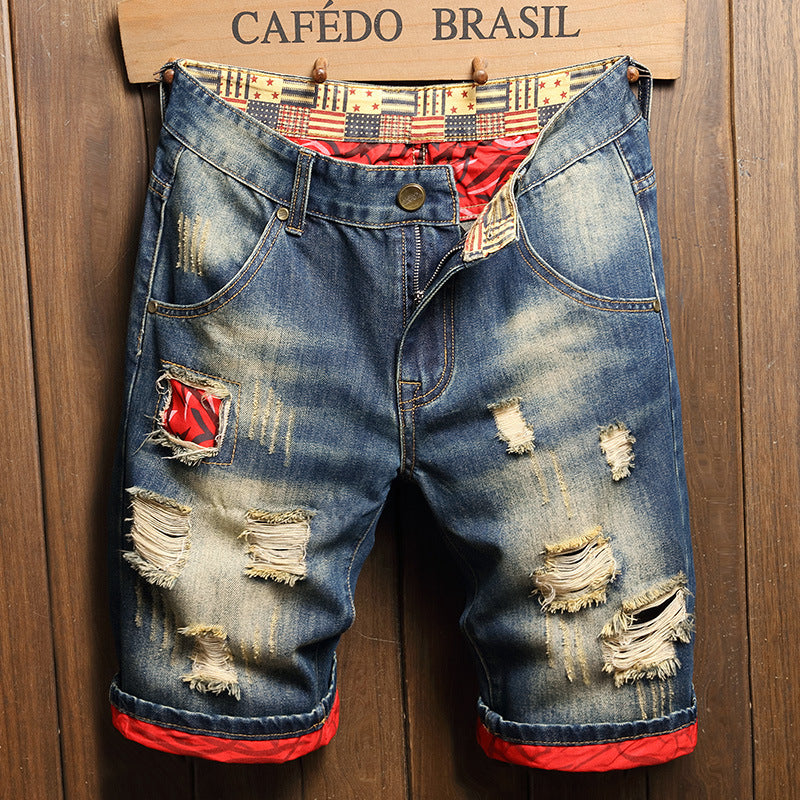 Street Style Patchwork Denim Shorts
