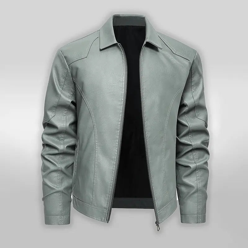 Minimalist Faux Leather Collared Neck Jacket