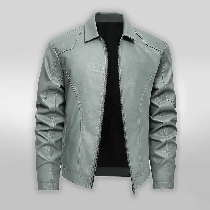 Minimalist Faux Leather Collared Neck Jacket