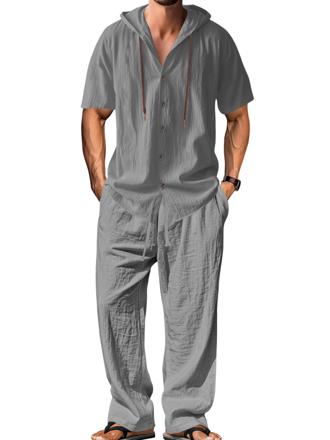 Linen-Blend Relaxed Fit Shirt &amp; Pants Set