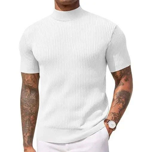 Ribbed Mock Neck Knit Tee