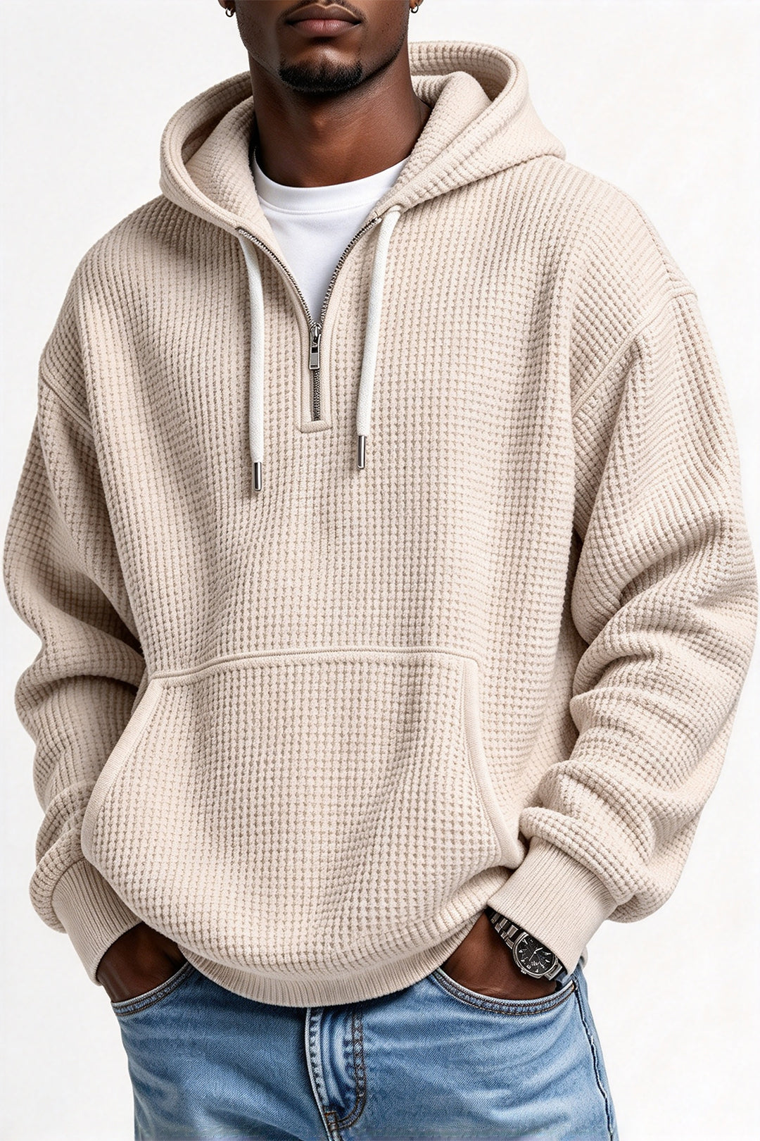 Zeeyr Waffle Knit Half-Zip Men Hoodie