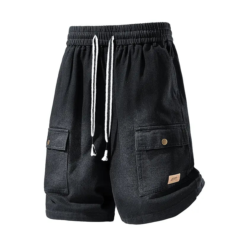 Relaxed Washed Denim Cargo Shorts