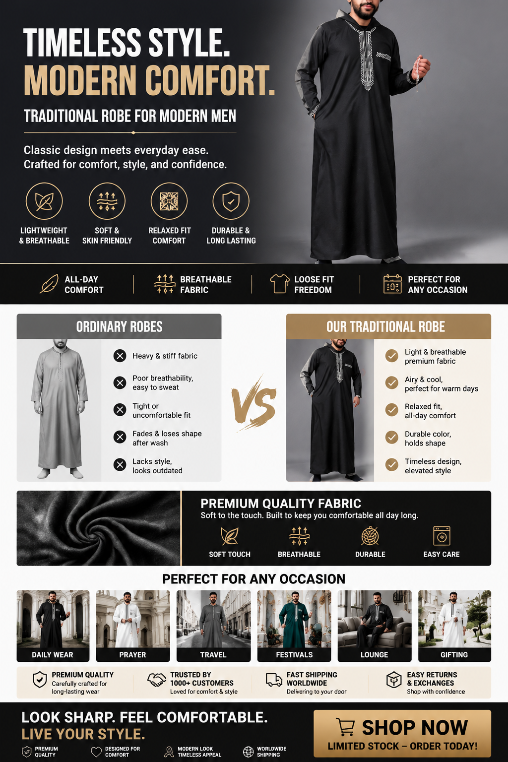 Breathable Men’s Long Robe
