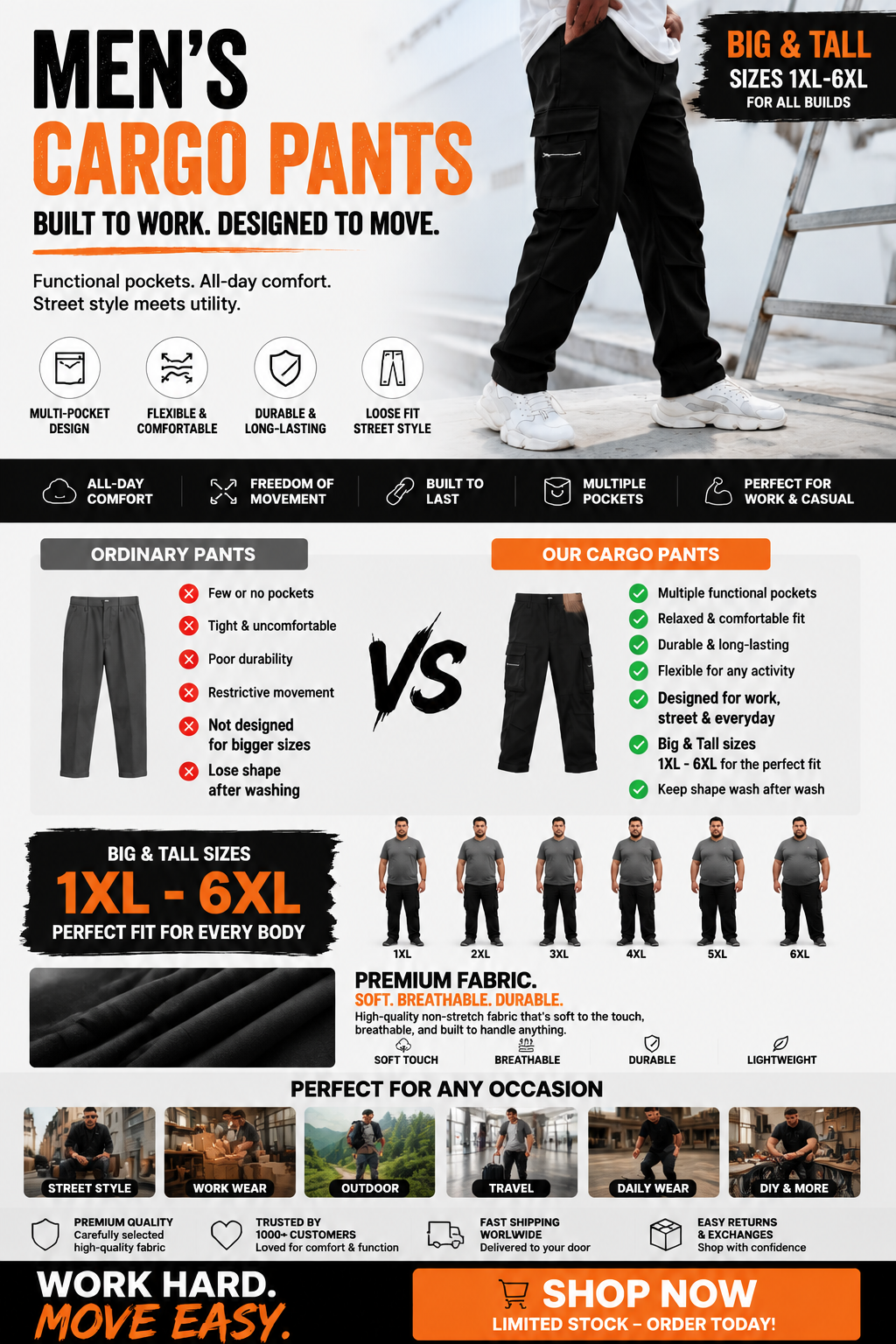 Big &amp; Tall Tactical Cargo Pants