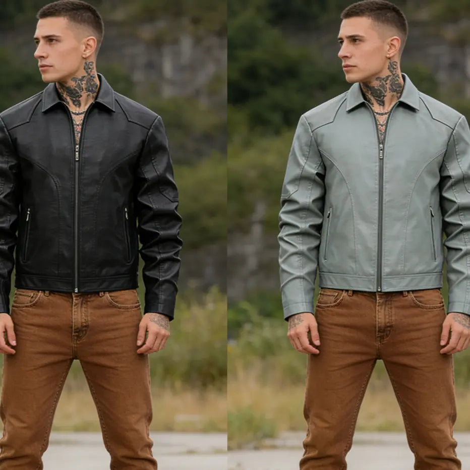 Minimalist Faux Leather Collared Neck Jacket