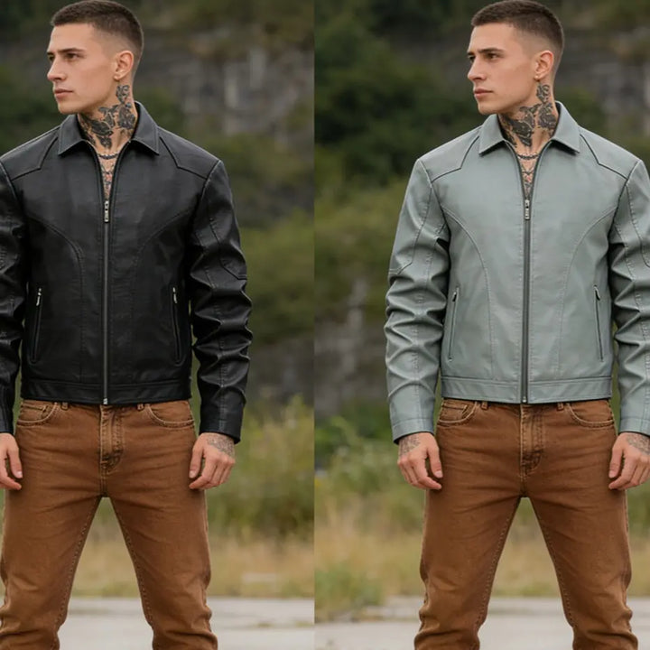 Minimalist Faux Leather Collared Neck Jacket