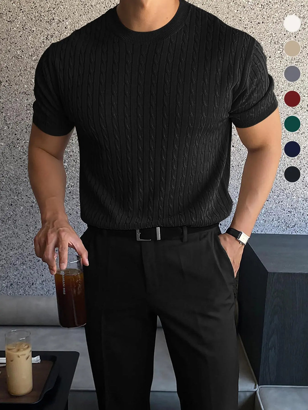 Men’s Premium Cable Knit Crew Neck T-Shirt