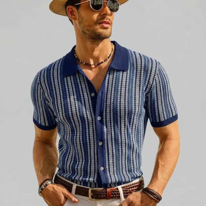 Heritage Stripe Knit Button-Up Shirt