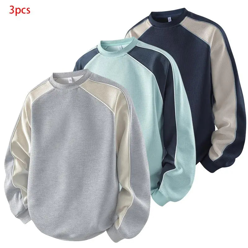 Contrast Waffle Knit Crewneck Sweatshirt