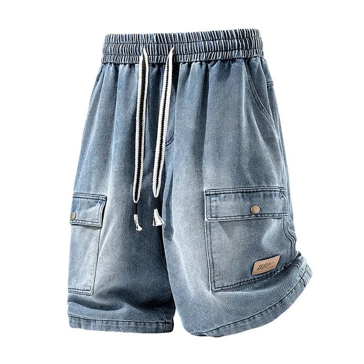 Relaxed Washed Denim Cargo Shorts
