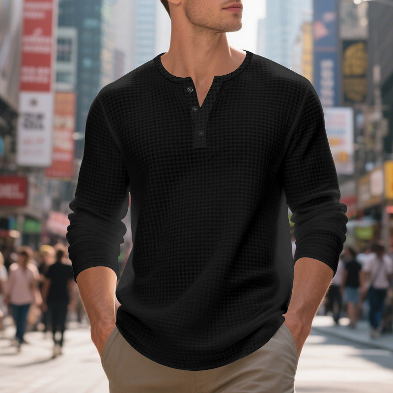 3 Pack Mens Waffle Henley Shirts