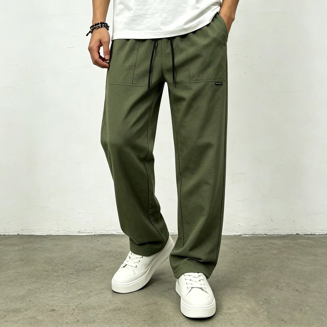 Basic Plain Loose Drawstring Mid Waist Pants