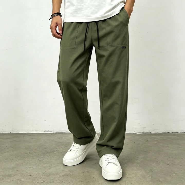 Basic Plain Loose Drawstring Mid Waist Pants