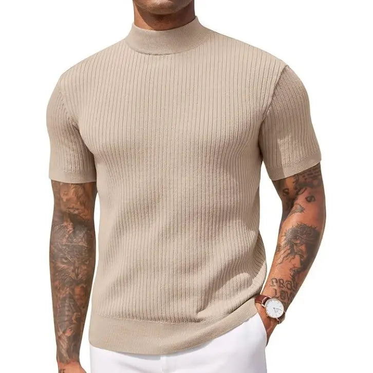 Ribbed Mock Neck Knit Tee