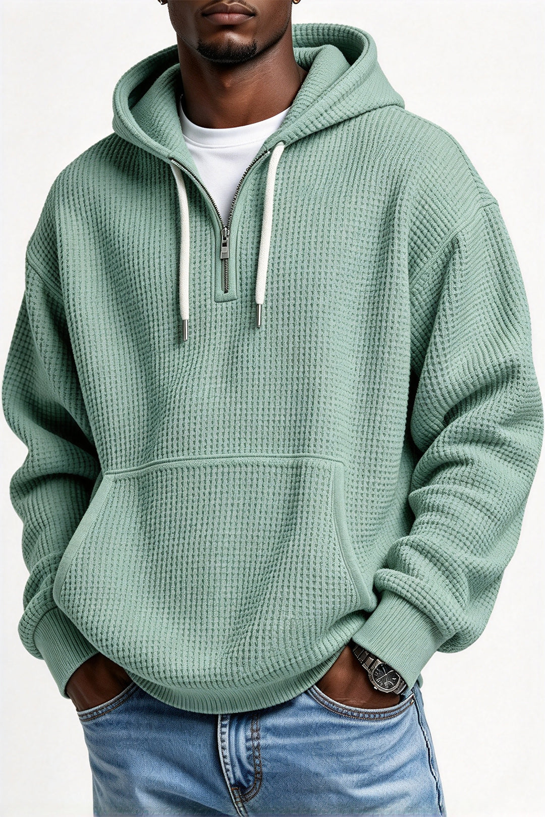 Zeeyr Waffle Knit Half-Zip Men Hoodie